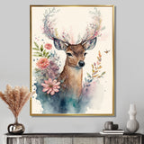 Cute Little Deer With Pink Flowers - Deer Canvas Wall Art