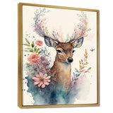 Cute Little Deer With Pink Flowers - Deer Canvas Wall Art