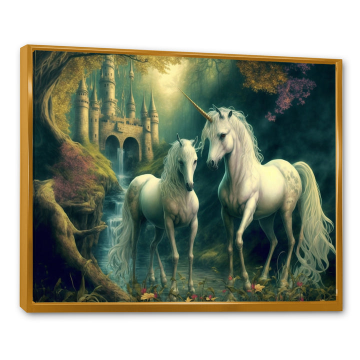 Two Gracious Unicorn In Fantasy Landscape - White Horse Wall Art