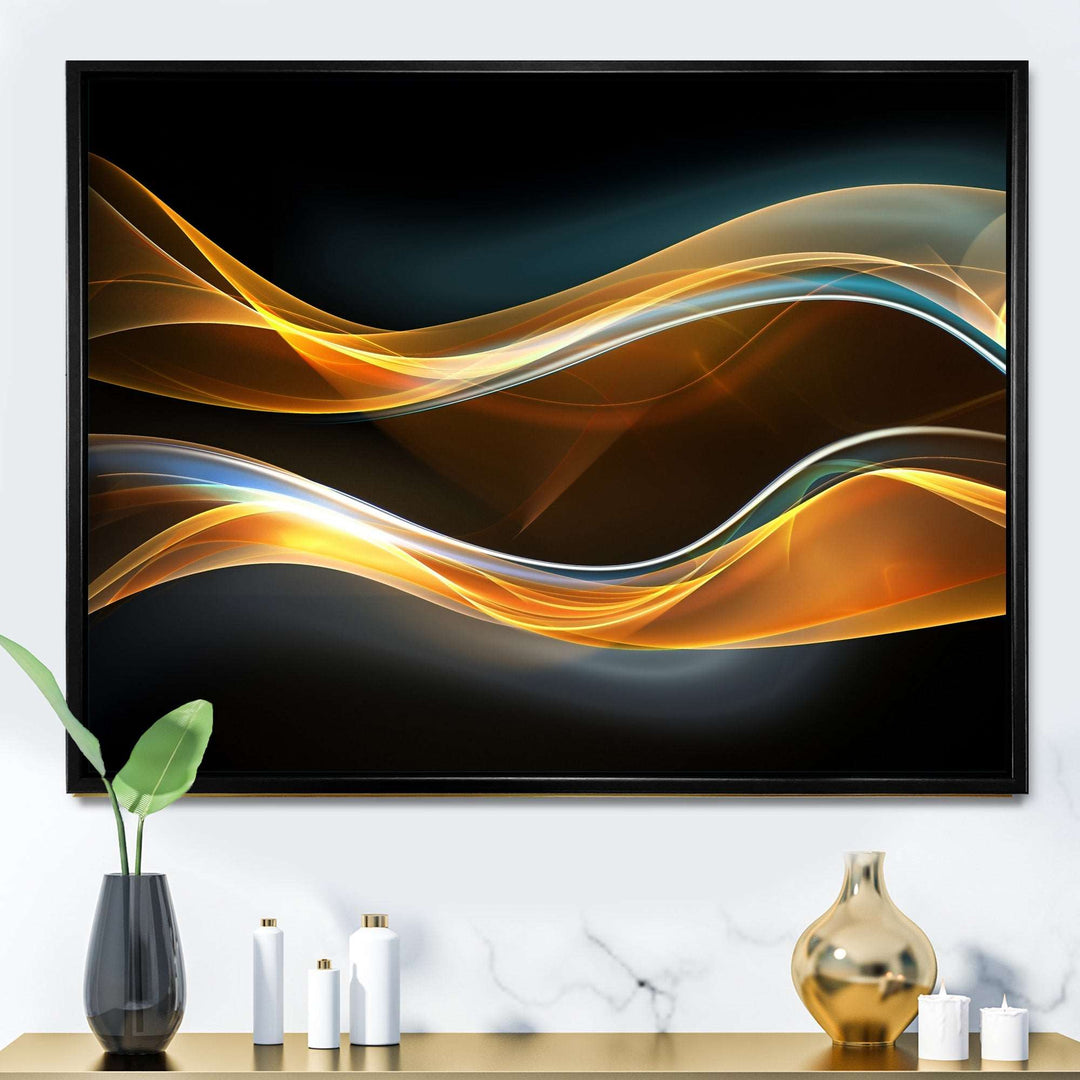 3D Gold Waves in Black Framed Canvas Vibrant Black - 1.5" Thick