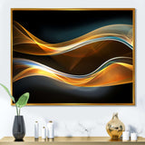 3D Gold Waves in Black Framed Canvas Vibrant Gold - 1.5" Thick