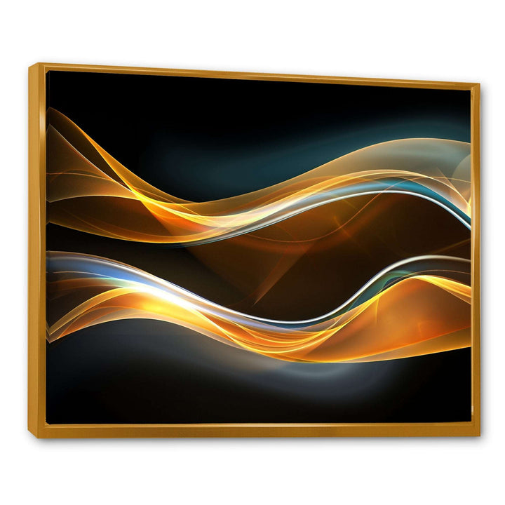 3D Gold Waves in Black Framed Canvas Vibrant Gold - 1.5" Thick