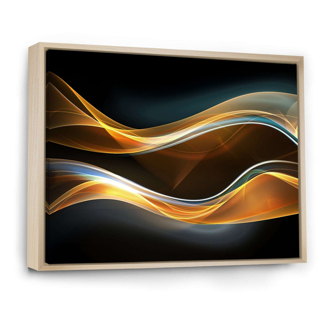 3D Gold Waves in Black Framed Canvas Matte White - 1.5" Thick