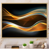 3D Gold Waves in Black Framed Canvas Matte White - 1.5" Thick
