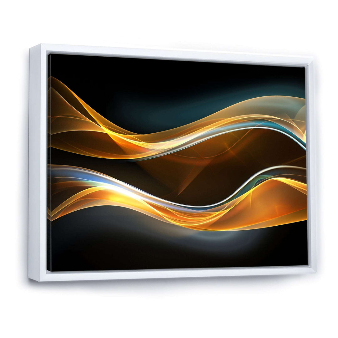 3D Gold Waves in Black Framed Canvas Matte White - 1.5" Thick