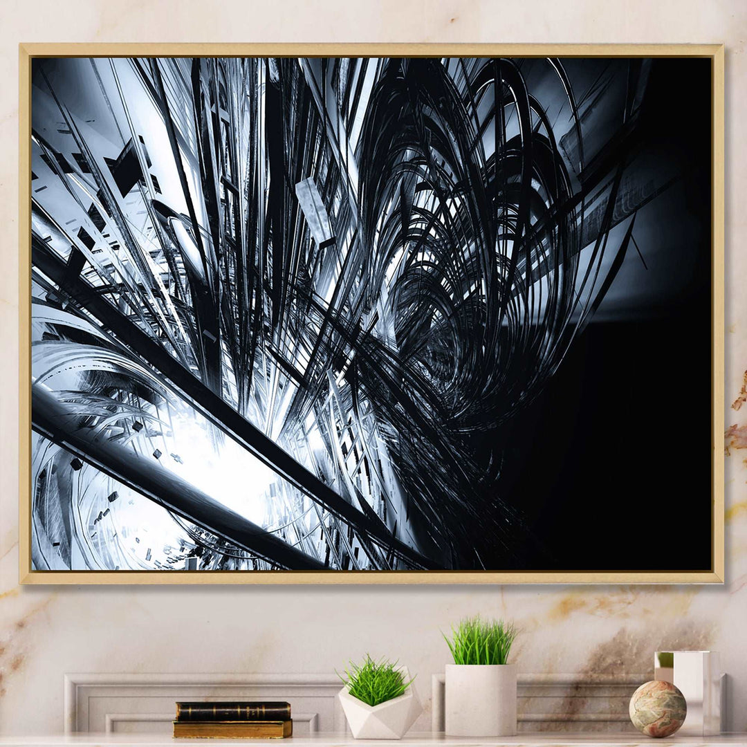 3D Abstract Art Black White Framed Canvas Matte White - 1.5" Thick