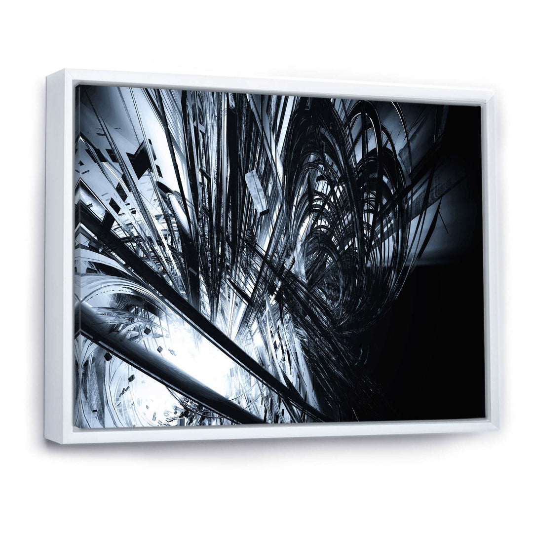 3D Abstract Art Black White Framed Canvas Matte White - 1.5" Thick