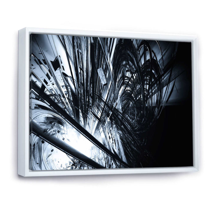 3D Abstract Art Black White Framed Canvas Matte White - 1.5" Thick