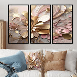 Liquid Art Gold And Pink Floral Effervescence - Multi-Panels