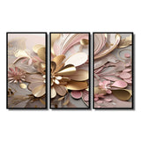 Liquid Art Gold And Pink Floral Effervescence - Multi-Panels