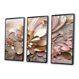 Liquid Art Gold And Pink Floral Effervescence - Multi-Panels