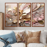 Liquid Art Gold And Pink Floral Effervescence - Multi-Panels