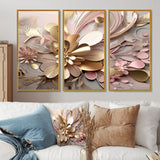 Liquid Art Gold And Pink Floral Effervescence - Multi-Panels
