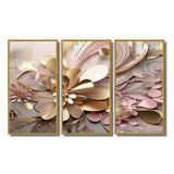 Liquid Art Gold And Pink Floral Effervescence - Multi-Panels