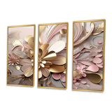 Liquid Art Gold And Pink Floral Effervescence - Multi-Panels