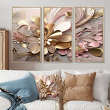 Liquid Art Gold And Pink Floral Effervescence - Multi-Panels