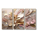 Liquid Art Gold And Pink Floral Effervescence - Multi-Panels