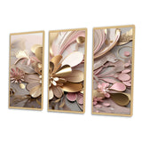 Liquid Art Gold And Pink Floral Effervescence - Multi-Panels