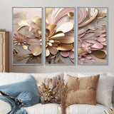 Liquid Art Gold And Pink Floral Effervescence - Multi-Panels