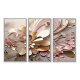 Liquid Art Gold And Pink Floral Effervescence - Multi-Panels