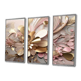 Liquid Art Gold And Pink Floral Effervescence - Multi-Panels