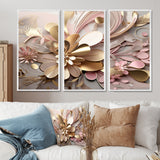 Liquid Art Gold And Pink Floral Effervescence - Multi-Panels