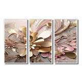Liquid Art Gold And Pink Floral Effervescence - Multi-Panels