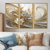 Tender Light Blue Floral Whirling Spiral I - 3-Piece Canvas Wall Art