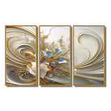 Tender Light Blue Floral Whirling Spiral I - 3-Piece Canvas Wall Art