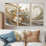 Tender Light Blue Floral Whirling Spiral I - 3-Piece Canvas Wall Art
