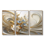 Tender Light Blue Floral Whirling Spiral I - 3-Piece Canvas Wall Art