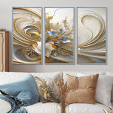 Tender Light Blue Floral Whirling Spiral I - 3-Piece Canvas Wall Art