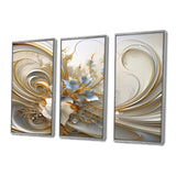Tender Light Blue Floral Whirling Spiral I - 3-Piece Canvas Wall Art