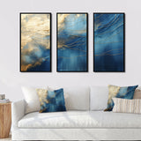 Momentary Spirit Golden Wave Retro Blue III - 3-Piece Canvas Wall Art