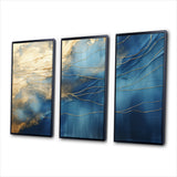Momentary Spirit Golden Wave Retro Blue III - 3-Piece Canvas Wall Art