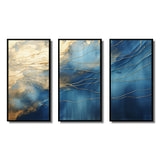 Momentary Spirit Golden Wave Retro Blue III - 3-Piece Canvas Wall Art