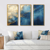 Momentary Spirit Golden Wave Retro Blue III - 3-Piece Canvas Wall Art