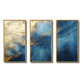 Momentary Spirit Golden Wave Retro Blue III - 3-Piece Canvas Wall Art