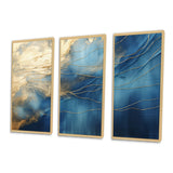 Momentary Spirit Golden Wave Retro Blue III - 3-Piece Canvas Wall Art