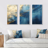 Momentary Spirit Golden Wave Retro Blue III - 3-Piece Canvas Wall Art