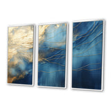 Momentary Spirit Golden Wave Retro Blue III - 3-Piece Canvas Wall Art