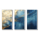 Momentary Spirit Golden Wave Retro Blue III - 3-Piece Canvas Wall Art