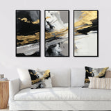 Golden River Wildness Abstract Gold And Black - 3-Piece Canvas Wall Art