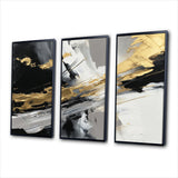 Golden River Wildness Abstract Gold And Black - 3-Piece Canvas Wall Art