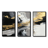 Golden River Wildness Abstract Gold And Black - 3-Piece Canvas Wall Art
