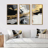 Golden River Wildness Abstract Gold And Black - 3-Piece Canvas Wall Art