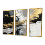 Golden River Wildness Abstract Gold And Black - 3-Piece Canvas Wall Art