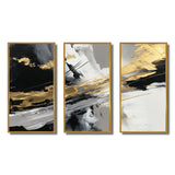 Golden River Wildness Abstract Gold And Black - 3-Piece Canvas Wall Art