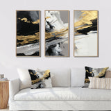 Golden River Wildness Abstract Gold And Black - 3-Piece Canvas Wall Art