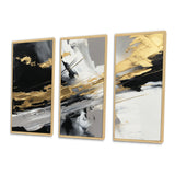 Golden River Wildness Abstract Gold And Black - 3-Piece Canvas Wall Art